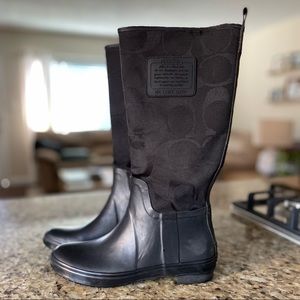 Coach Mid Calf Rain Boots, Black, Size 7